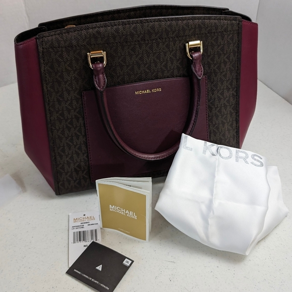 Michael Kors Benning Satchel Maroon & Brown Tote Bag - Picture 3 of 15